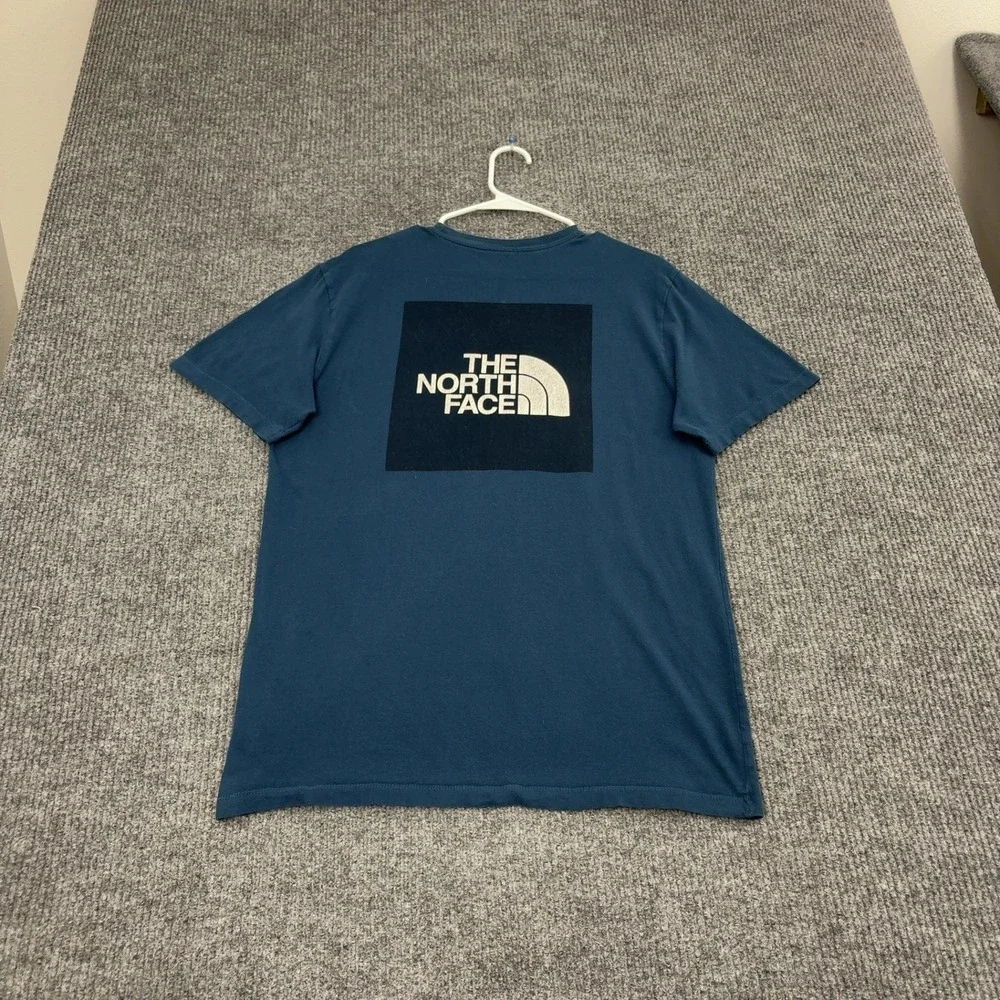 The North Face T-Shirt Mens M Blue Cotton Box Logo Graphic Gorpcore Casual